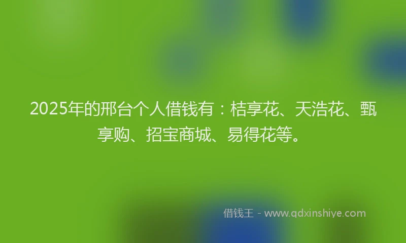 2025年的邢台个人借钱有：桔享花、天浩花、甄享购、招宝商城、易得花等。