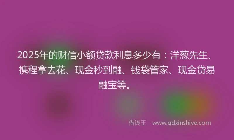 2025年的财信小额贷款利息多少有：洋葱先生、携程拿去花、现金秒到融、钱袋管家、现金贷易融宝等。