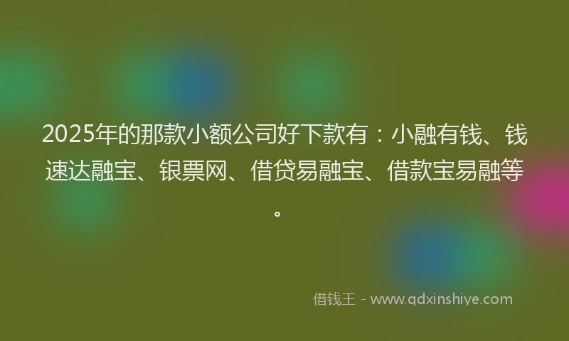 2025年的那款小额公司好下款有：小融有钱、钱速达融宝、银票网、借贷易融宝、借款宝易融等。