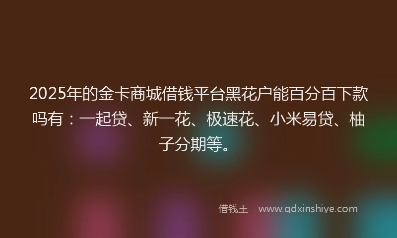 2025年的金卡商城借钱平台黑花户能百分百下款吗有：一起贷、新一花、极速花、小米易贷、柚子分期等。