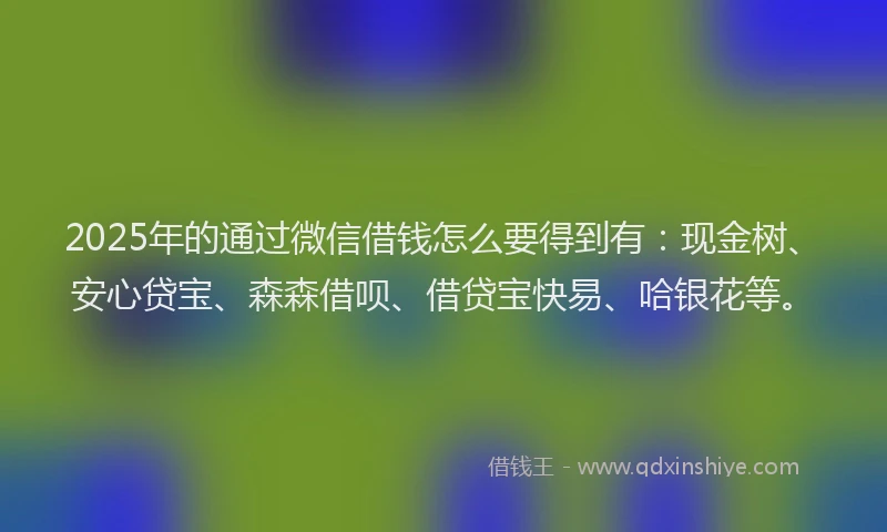 2025年的通过微信借钱怎么要得到有：现金树、安心贷宝、森森借呗、借贷宝快易、哈银花等。