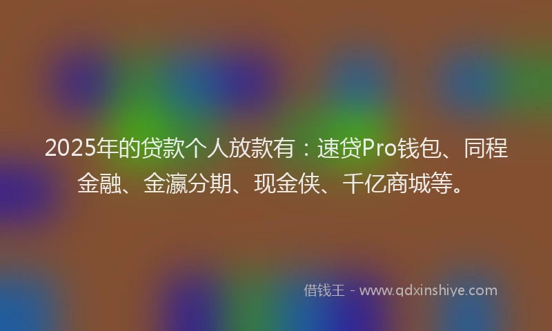 2025年的贷款个人放款有：速贷Pro钱包、同程金融、金瀛分期、现金侠、千亿商城等。