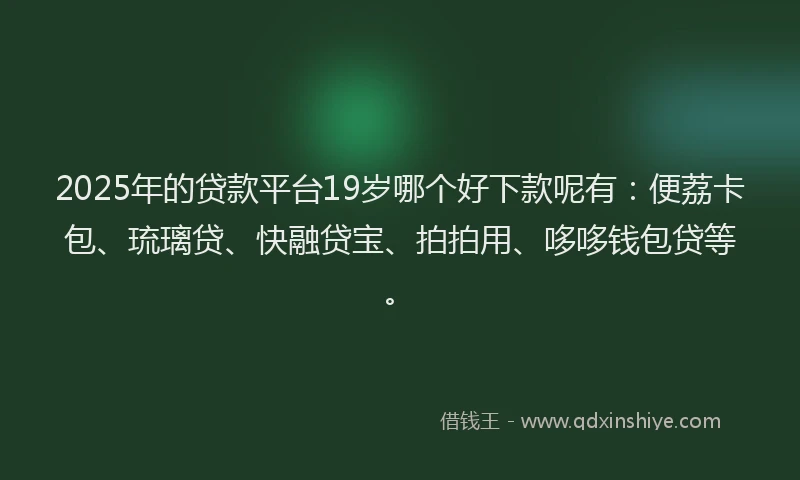 2025年的贷款平台19岁哪个好下款呢有：便荔卡包、琉璃贷、快融贷宝、拍拍用、哆哆钱包贷等。