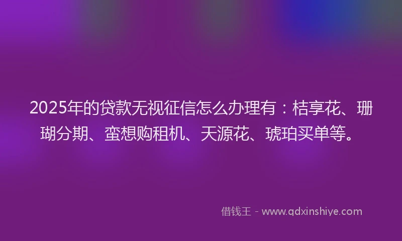 2025年的贷款无视征信怎么办理有：桔享花、珊瑚分期、蛮想购租机、天源花、琥珀买单等。