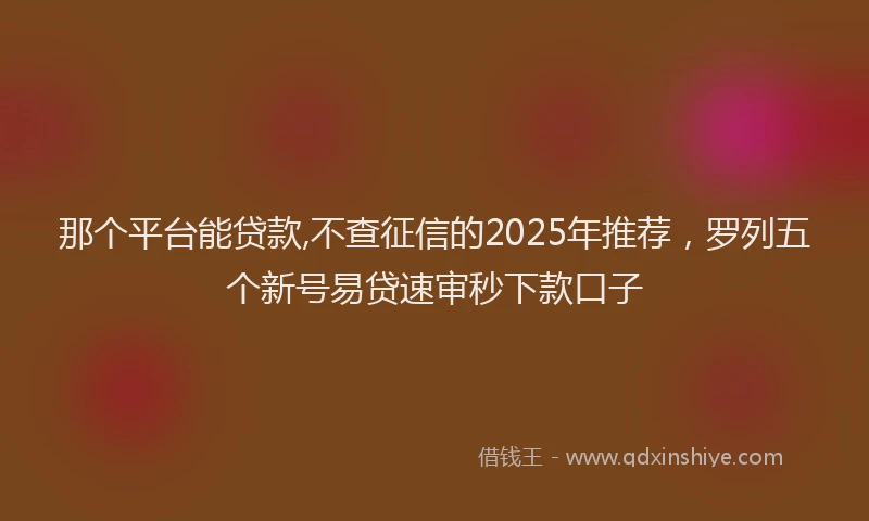 那个平台能贷款,不查征信的2025年推荐，罗列五个新号易贷速审秒下款口子
