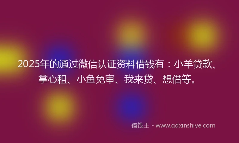 2025年的通过微信认证资料借钱有：小羊贷款、掌心租、小鱼免审、我来贷、想借等。