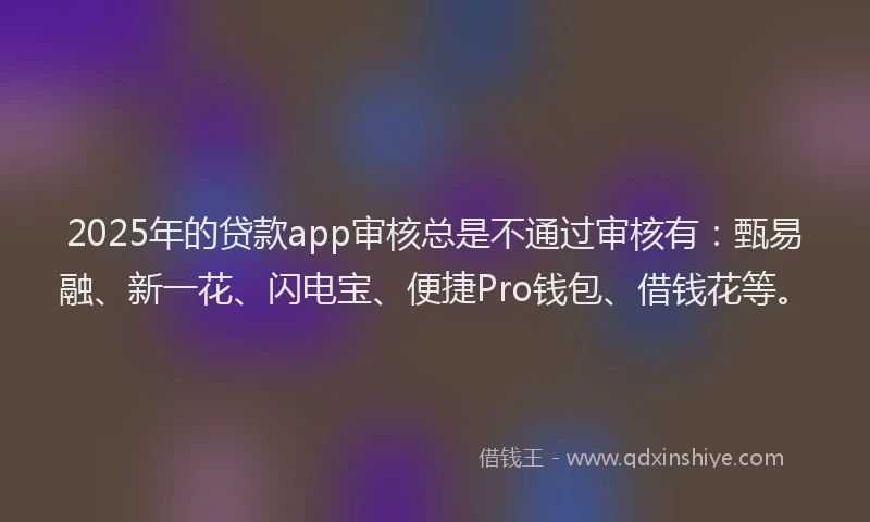 2025年的贷款app审核总是不通过审核有：甄易融、新一花、闪电宝、便捷Pro钱包、借钱花等。