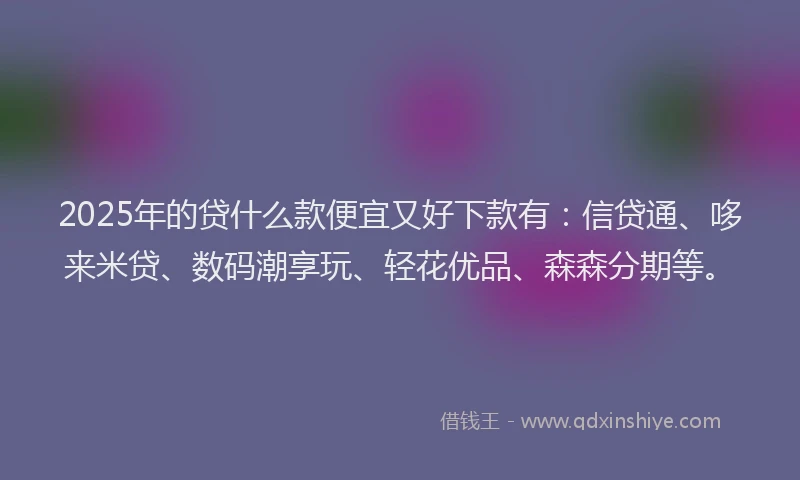2025年的贷什么款便宜又好下款有：信贷通、哆来米贷、数码潮享玩、轻花优品、森森分期等。