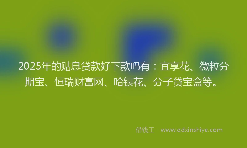 2025年的贴息贷款好下款吗有：宜享花、微粒分期宝、恒瑞财富网、哈银花、分子贷宝盒等。