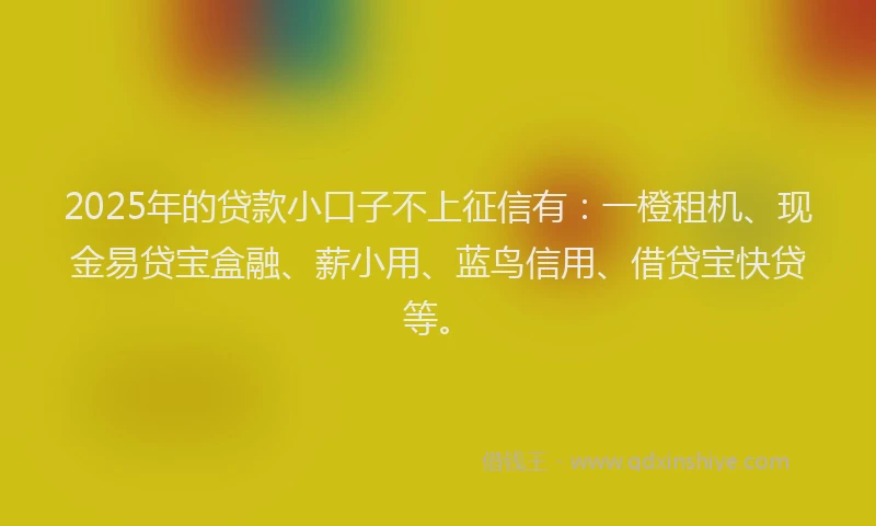2025年的贷款小口子不上征信有：一橙租机、现金易贷宝盒融、薪小用、蓝鸟信用、借贷宝快贷等。