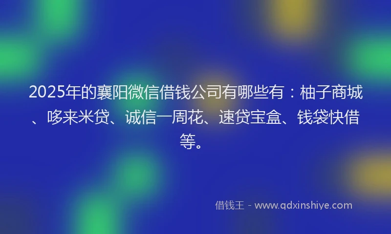 2025年的襄阳微信借钱公司有哪些有：柚子商城、哆来米贷、诚信一周花、速贷宝盒、钱袋快借等。
