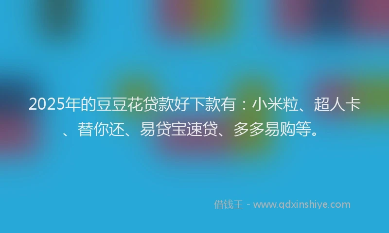 2025年的豆豆花贷款好下款有：小米粒、超人卡、替你还、易贷宝速贷、多多易购等。