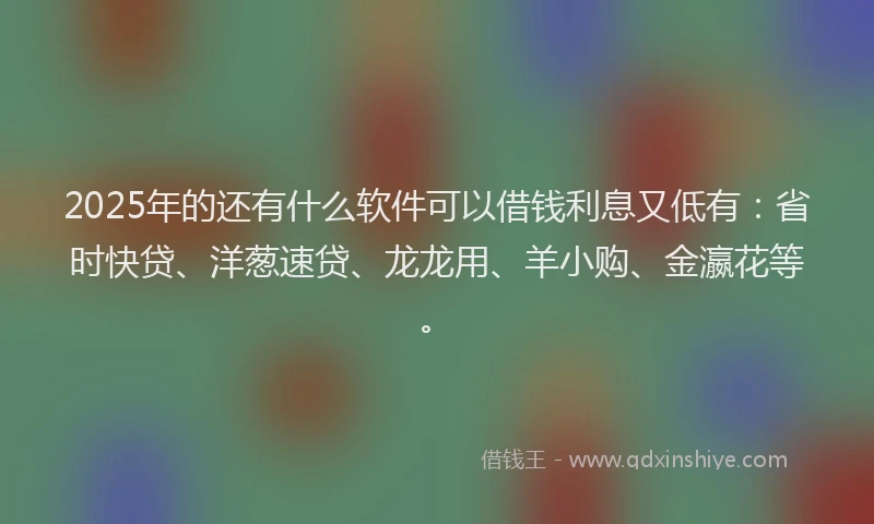 2025年的还有什么软件可以借钱利息又低有：省时快贷、洋葱速贷、龙龙用、羊小购、金瀛花等。