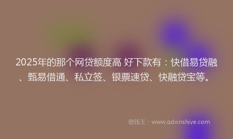 2025年的那个网贷额度高 好下款有：快借易贷融、甄易借通、私立签、银票速贷、快融贷宝等。