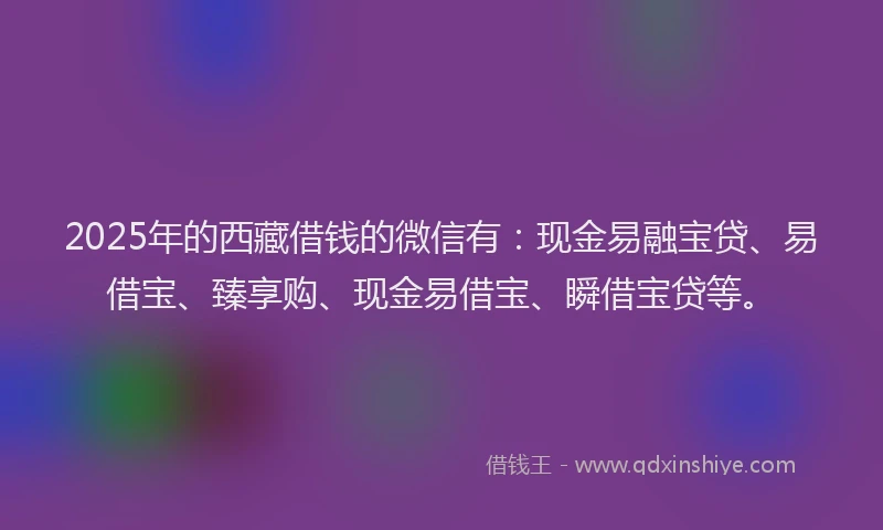 2025年的西藏借钱的微信有：现金易融宝贷、易借宝、臻享购、现金易借宝、瞬借宝贷等。