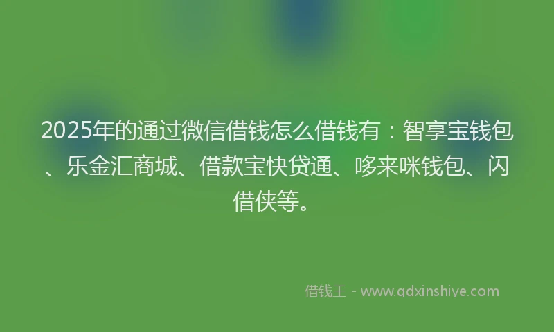 2025年的通过微信借钱怎么借钱有：智享宝钱包、乐金汇商城、借款宝快贷通、哆来咪钱包、闪借侠等。