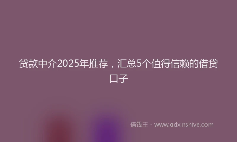 贷款中介2025年推荐，汇总5个值得信赖的借贷口子