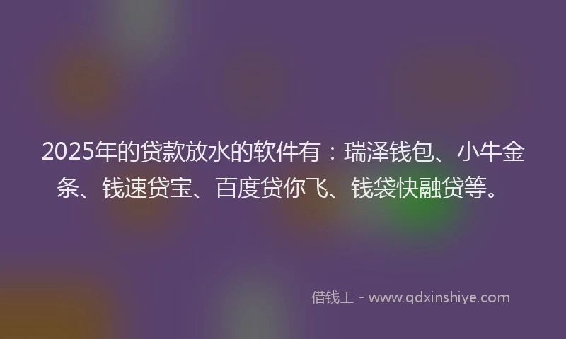 2025年的贷款放水的软件有：瑞泽钱包、小牛金条、钱速贷宝、百度贷你飞、钱袋快融贷等。
