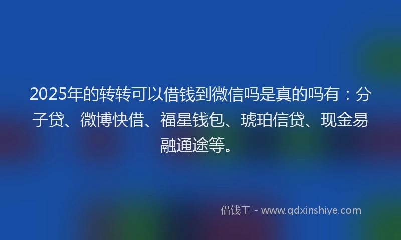 2025年的转转可以借钱到微信吗是真的吗有：分子贷、微博快借、福星钱包、琥珀信贷、现金易融通途等。