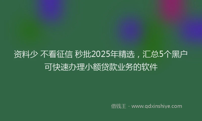 资料少 不看征信 秒批2025年精选，汇总5个黑户可快速办理小额贷款业务的软件