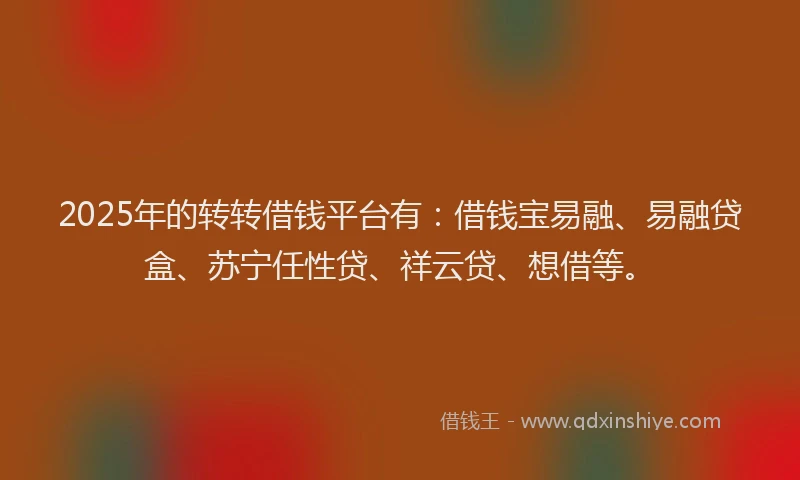 2025年的转转借钱平台有：借钱宝易融、易融贷盒、苏宁任性贷、祥云贷、想借等。