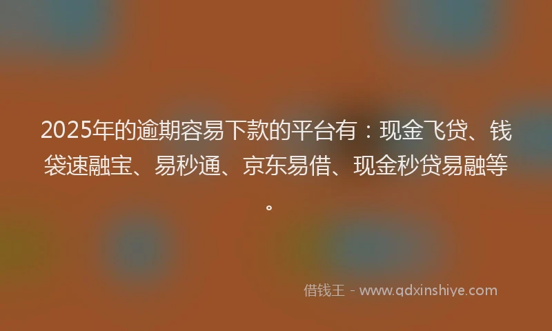 2025年的逾期容易下款的平台有：现金飞贷、钱袋速融宝、易秒通、京东易借、现金秒贷易融等。