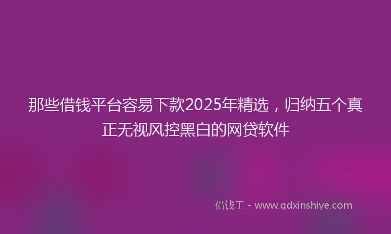 那些借钱平台容易下款2025年精选，归纳五个真正无视风控黑白的网贷软件