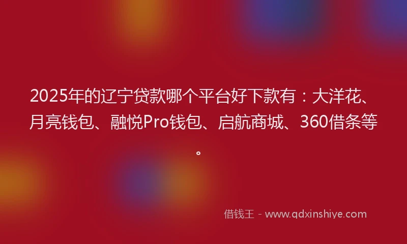 2025年的辽宁贷款哪个平台好下款有：大洋花、月亮钱包、融悦Pro钱包、启航商城、360借条等。