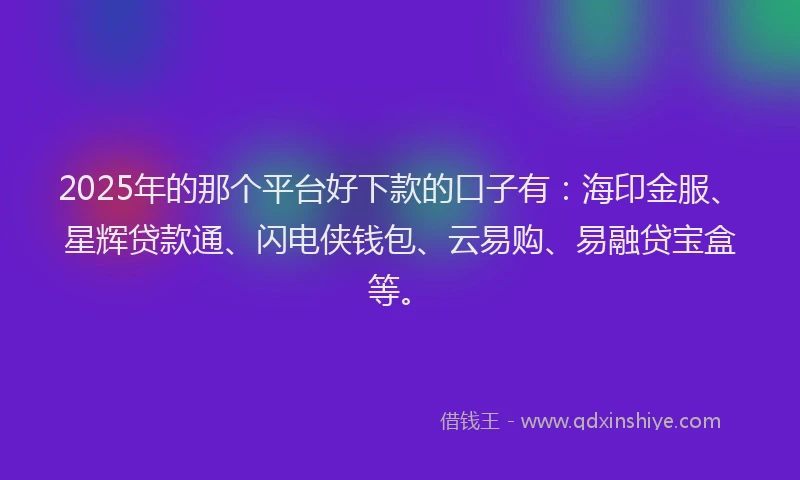 2025年的那个平台好下款的口子有：海印金服、星辉贷款通、闪电侠钱包、云易购、易融贷宝盒等。