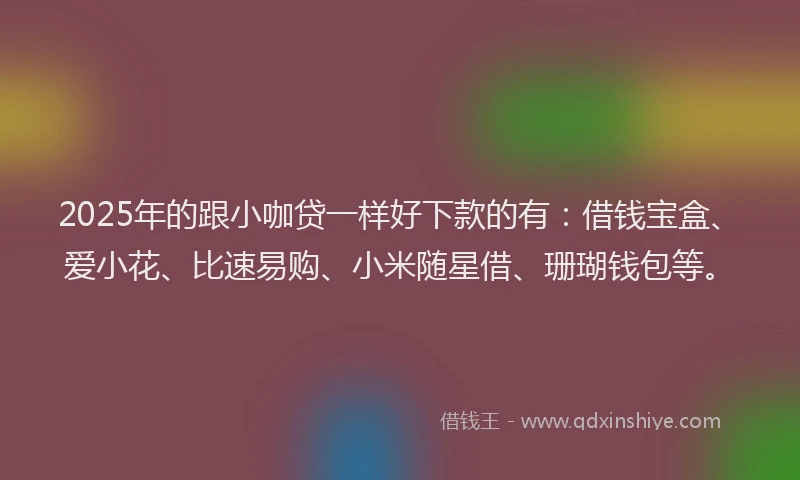 2025年的跟小咖贷一样好下款的有：借钱宝盒、爱小花、比速易购、小米随星借、珊瑚钱包等。
