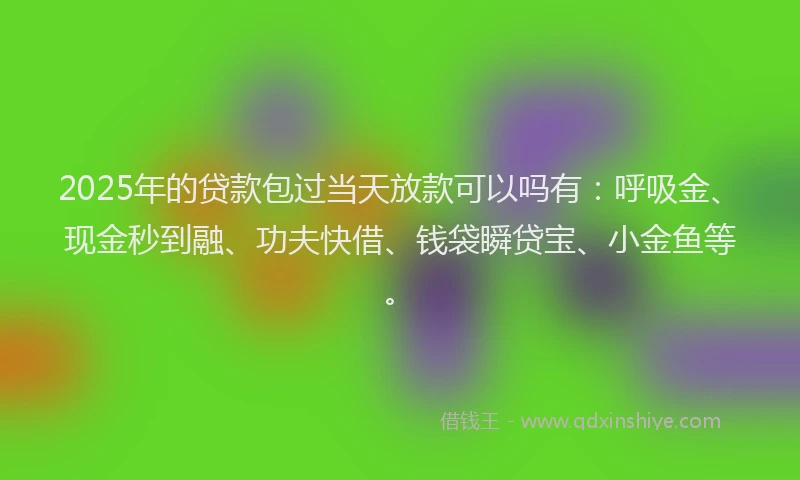 2025年的贷款包过当天放款可以吗有：呼吸金、现金秒到融、功夫快借、钱袋瞬贷宝、小金鱼等。