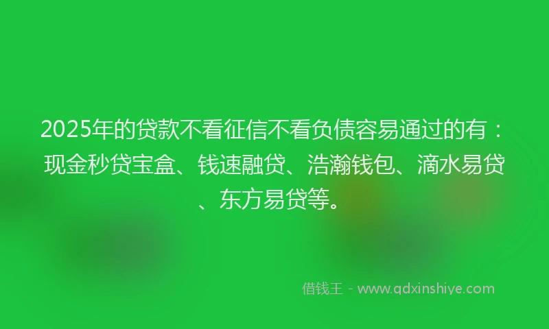 2025年的贷款不看征信不看负债容易通过的有：现金秒贷宝盒、钱速融贷、浩瀚钱包、滴水易贷、东方易贷等。