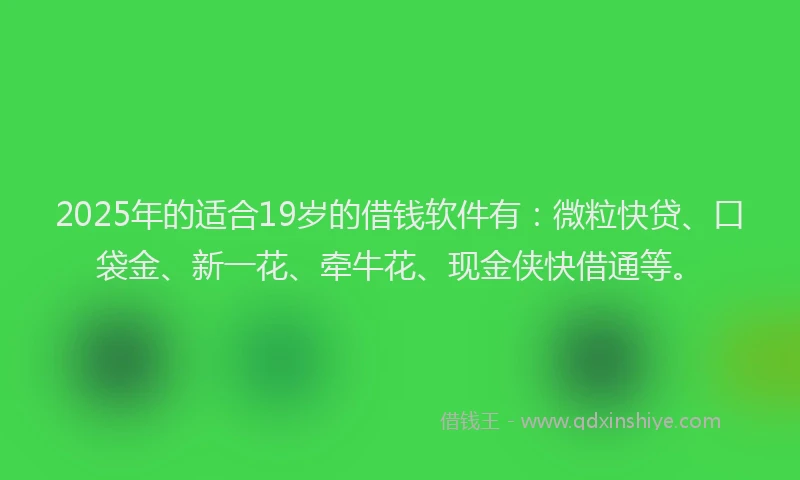 2025年的适合19岁的借钱软件有：微粒快贷、口袋金、新一花、牵牛花、现金侠快借通等。