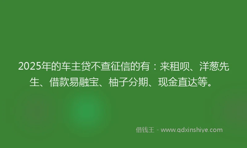 2025年的车主贷不查征信的有：来租呗、洋葱先生、借款易融宝、柚子分期、现金直达等。