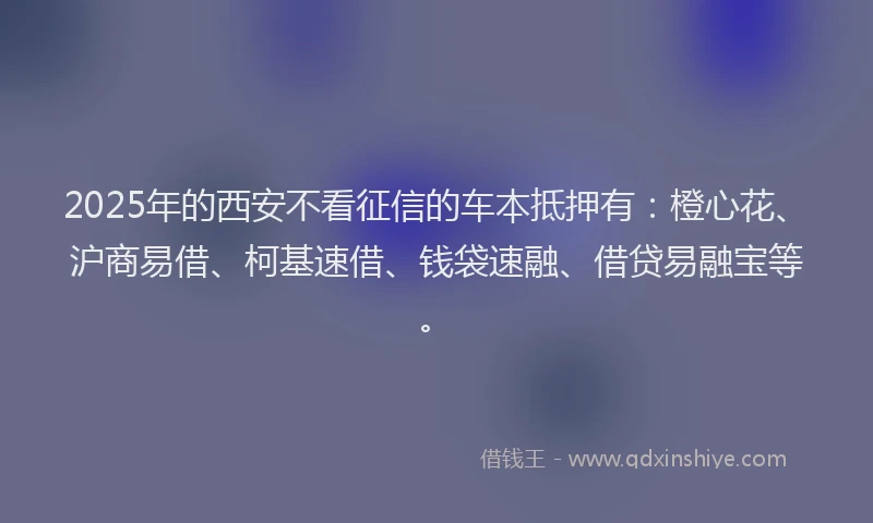 2025年的西安不看征信的车本抵押有：橙心花、沪商易借、柯基速借、钱袋速融、借贷易融宝等。