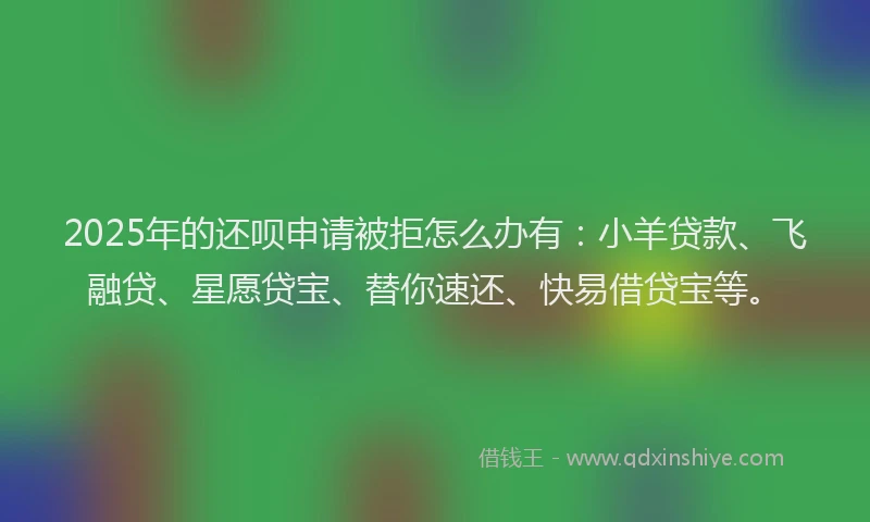 2025年的还呗申请被拒怎么办有：小羊贷款、飞融贷、星愿贷宝、替你速还、快易借贷宝等。