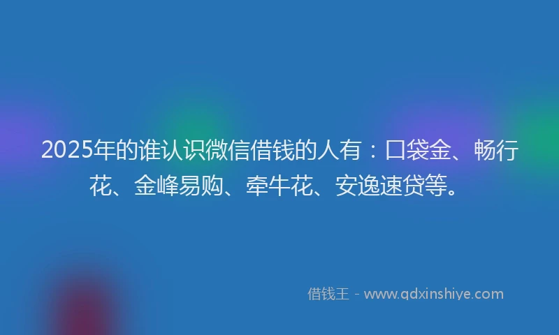 2025年的谁认识微信借钱的人有：口袋金、畅行花、金峰易购、牵牛花、安逸速贷等。