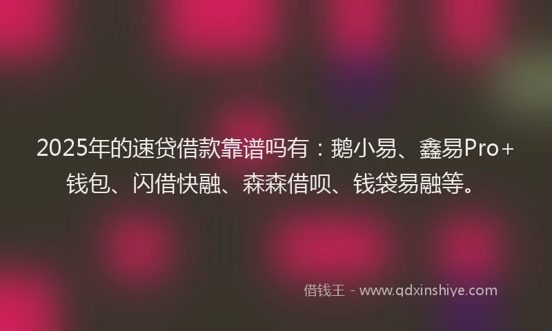 2025年的速贷借款靠谱吗有：鹅小易、鑫易Pro+钱包、闪借快融、森森借呗、钱袋易融等。