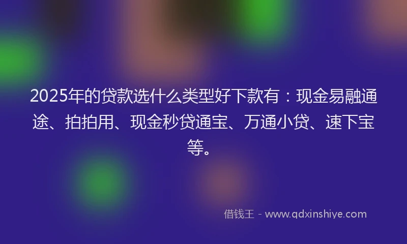 2025年的贷款选什么类型好下款有：现金易融通途、拍拍用、现金秒贷通宝、万通小贷、速下宝等。