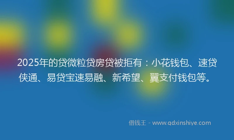 2025年的贷微粒贷房贷被拒有：小花钱包、速贷侠通、易贷宝速易融、新希望、翼支付钱包等。