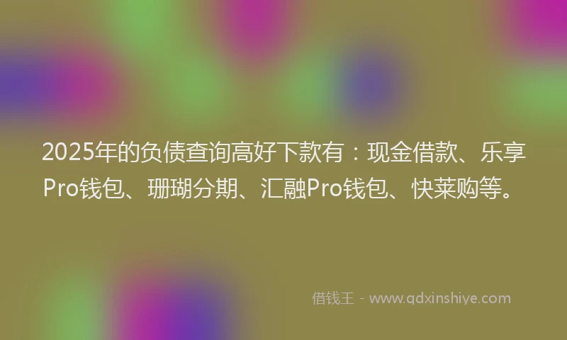 2025年的负债查询高好下款有：现金借款、乐享Pro钱包、珊瑚分期、汇融Pro钱包、快莱购等。