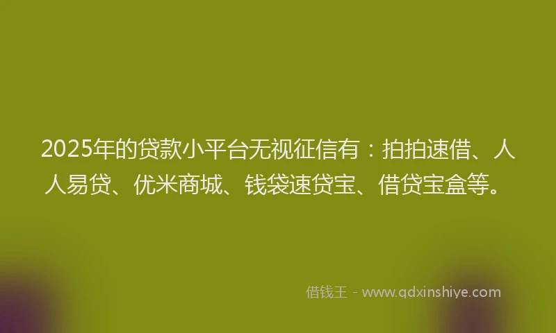 2025年的贷款小平台无视征信有：拍拍速借、人人易贷、优米商城、钱袋速贷宝、借贷宝盒等。