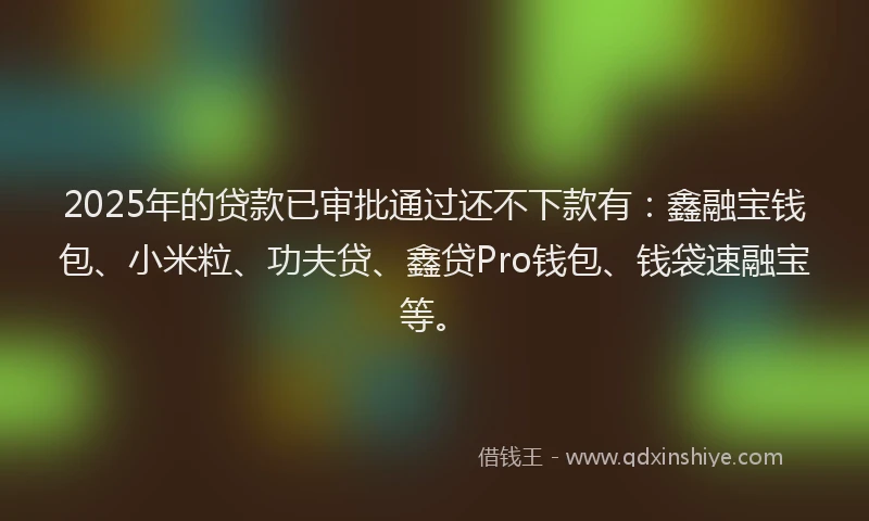 2025年的贷款已审批通过还不下款有：鑫融宝钱包、小米粒、功夫贷、鑫贷Pro钱包、钱袋速融宝等。