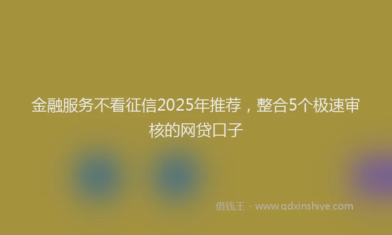 金融服务不看征信2025年推荐，整合5个极速审核的网贷口子