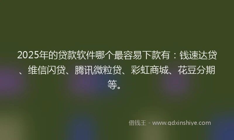 2025年的贷款软件哪个最容易下款有：钱速达贷、维信闪贷、腾讯微粒贷、彩虹商城、花豆分期等。