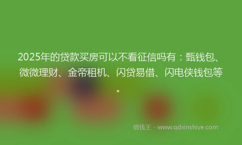 2025年的贷款买房可以不看征信吗有：甄钱包、微微理财、金帝租机、闪贷易借、闪电侠钱包等。