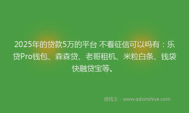 2025年的贷款5万的平台 不看征信可以吗有：乐贷Pro钱包、森森贷、老哥租机、米粒白条、钱袋快融贷宝等。