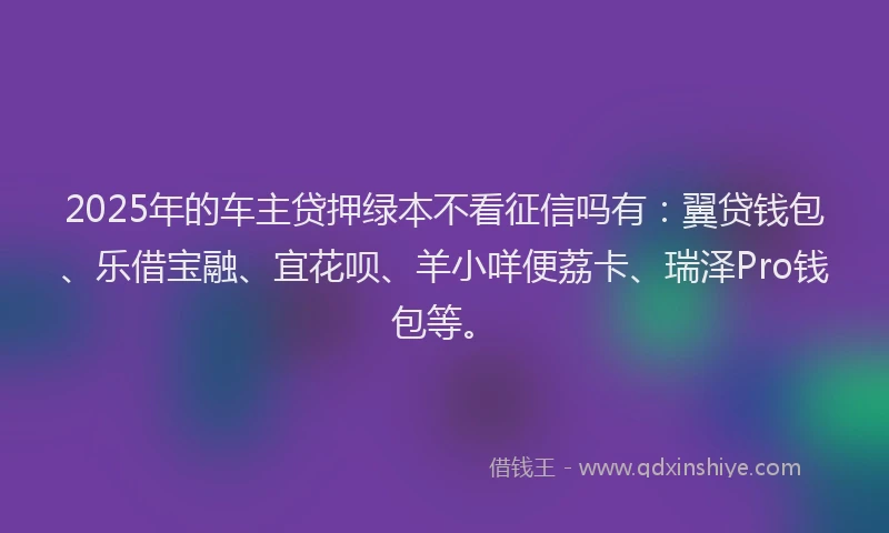 2025年的车主贷押绿本不看征信吗有：翼贷钱包、乐借宝融、宜花呗、羊小咩便荔卡、瑞泽Pro钱包等。