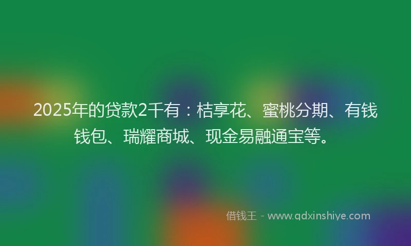 2025年的贷款2千有：桔享花、蜜桃分期、有钱钱包、瑞耀商城、现金易融通宝等。