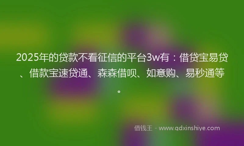 2025年的贷款不看征信的平台3w有：借贷宝易贷、借款宝速贷通、森森借呗、如意购、易秒通等。